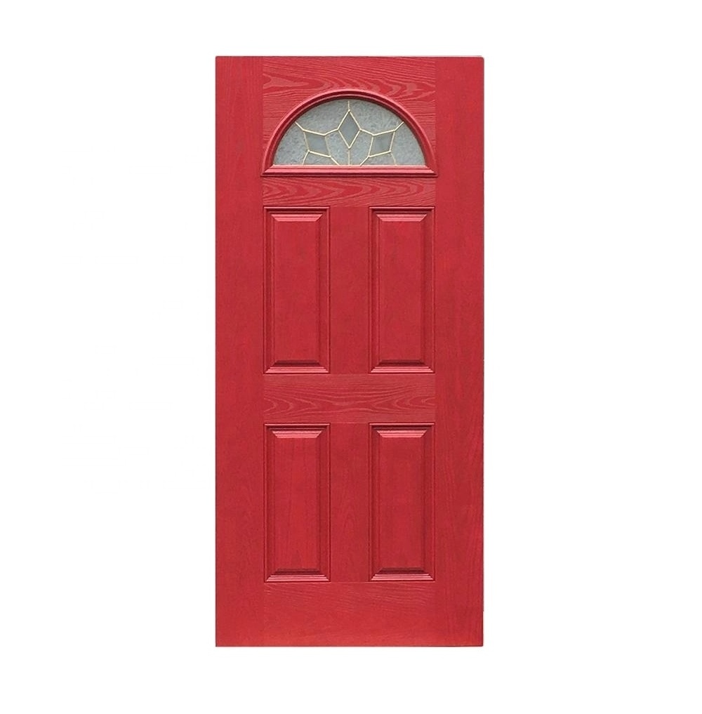 Mahogany Textured Wood-Grain Out-Swing Fiberglass Front Prehung Entry Door With SideLights