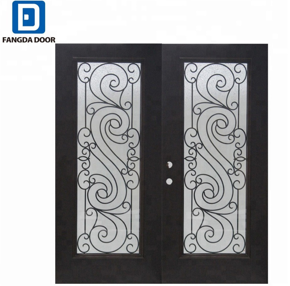 Fangda glass oversized front door with wrought iron insert