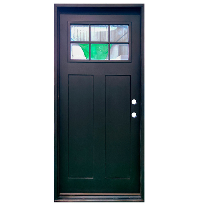 Fangda 36 in.X 80 in. Craftsman 6 lite left hand inswing primed black color fiberglass prehung front door exterior entry door