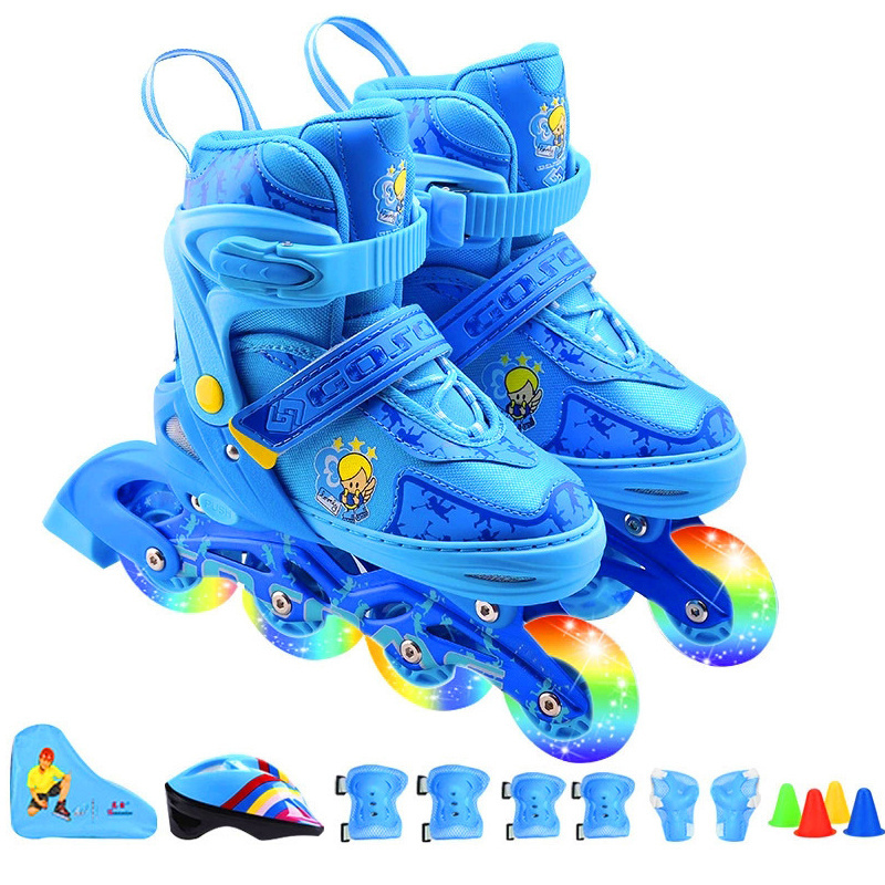 Adjustable Size Inline Skates, Shoes For Kids Boy Girl PU Flashing 4 Wheels Roller Skates Children Roller Skating Sneakers Boots