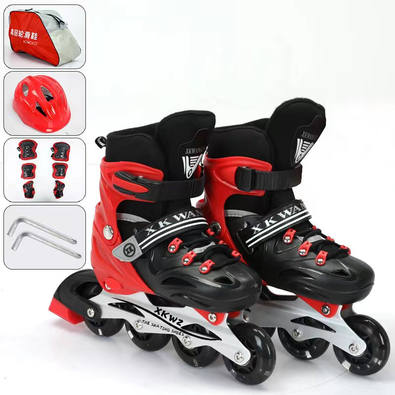 Adjustable Size Inline Skates, Shoes For Kids Boy Girl PU Flashing 4 Wheels Roller Skates Children Roller Skating Sneakers Boots