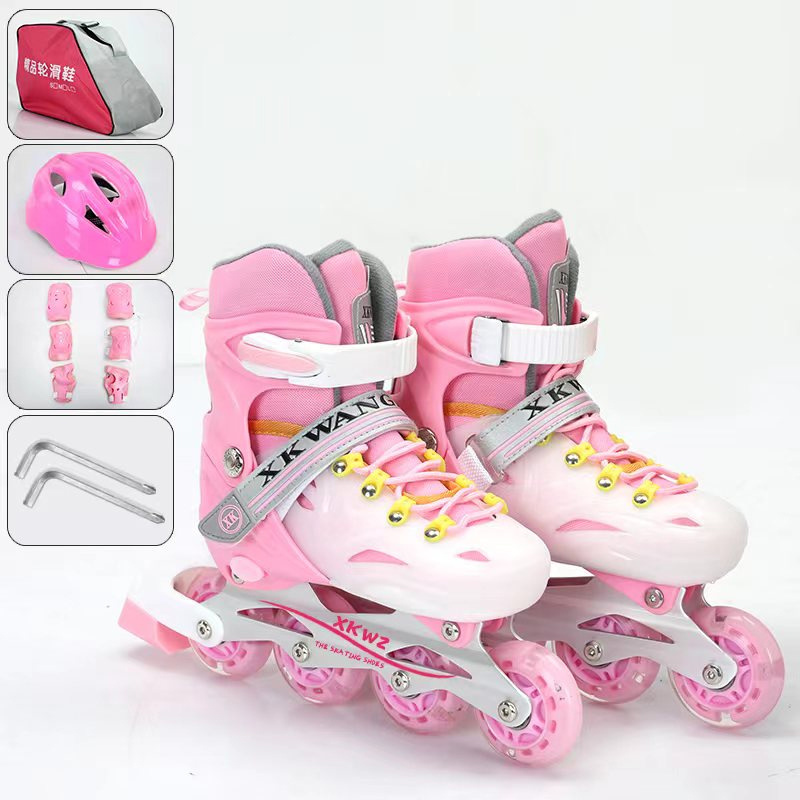 Adjustable Size Inline Skates, Shoes For Kids Boy Girl PU Flashing 4 Wheels Roller Skates Children Roller Skating Sneakers Boots