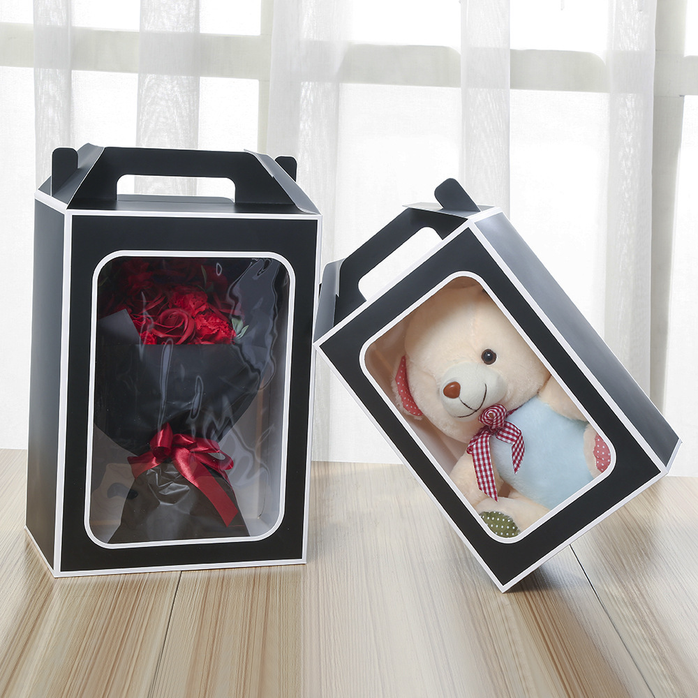 Transparent window tiny girl doll toys packaging box custom size printing paper box with handle