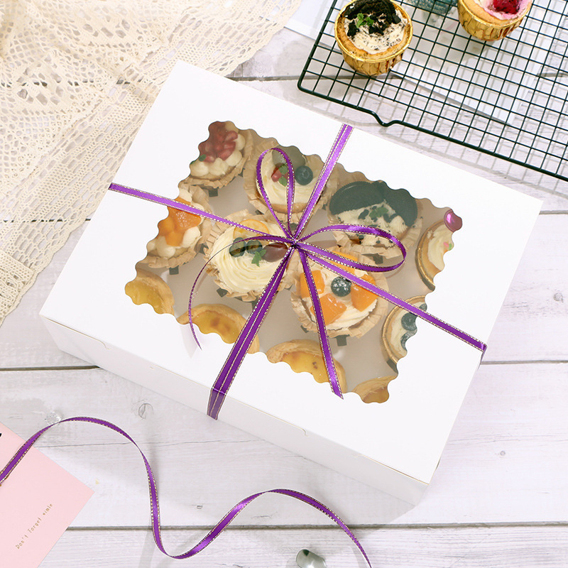 Custom cardboard Take away food paper box with clear window Cupcake cake folding box for packaging