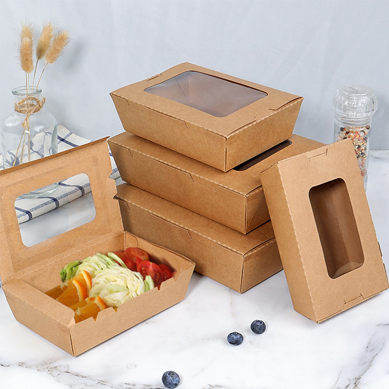 wholesale Disposable take out fast food paper container box custom Recyclable take away food packaging box with window