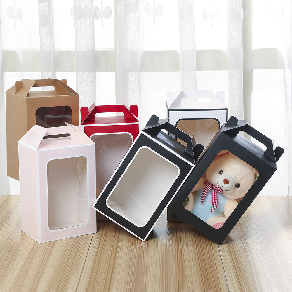 Transparent window tiny girl doll toys packaging box custom size printing paper box with handle