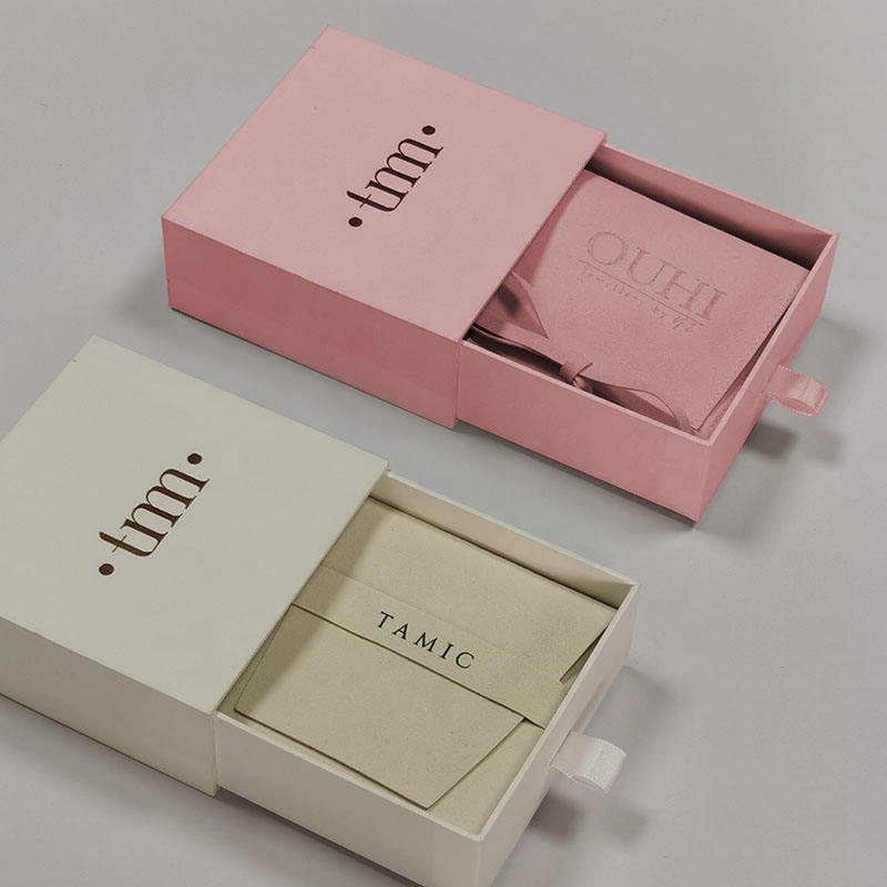 Customize the little pink drawer cardboard ring packing box luxury white cardboard bracelet necklace jewelry box