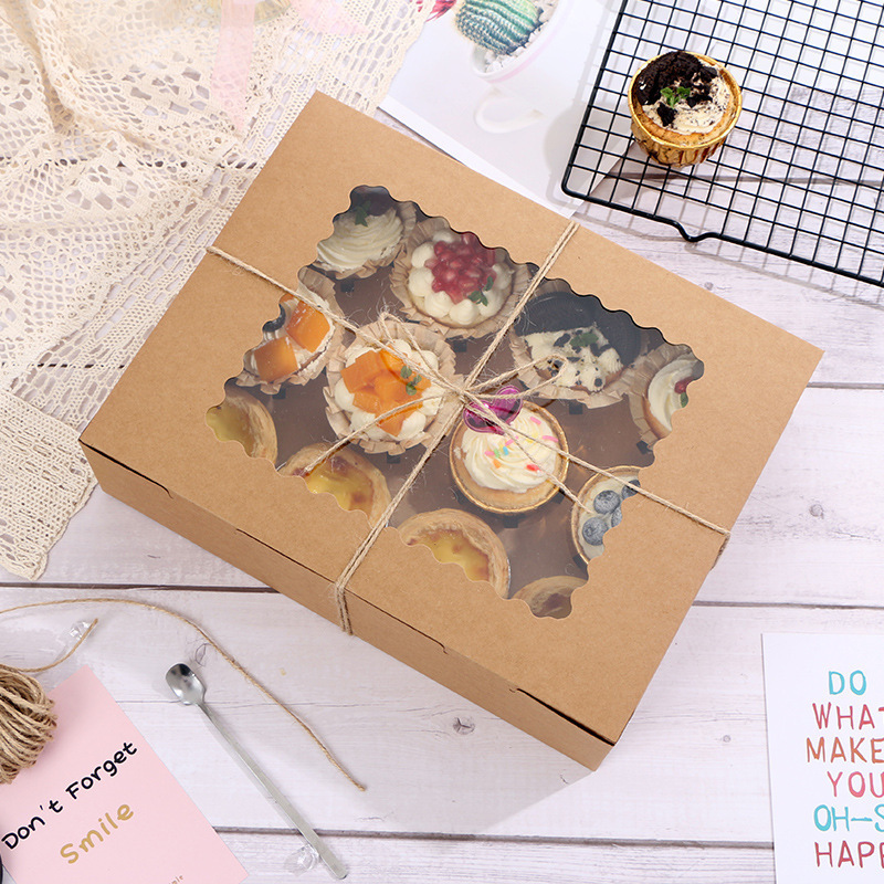 Custom cardboard Take away food paper box with clear window Cupcake cake folding box for packaging