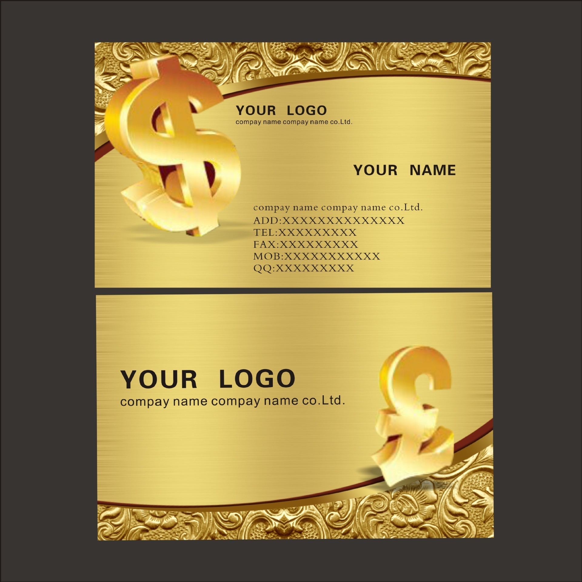 High quality luxury embossed gold foil business card with logo custom business card printing