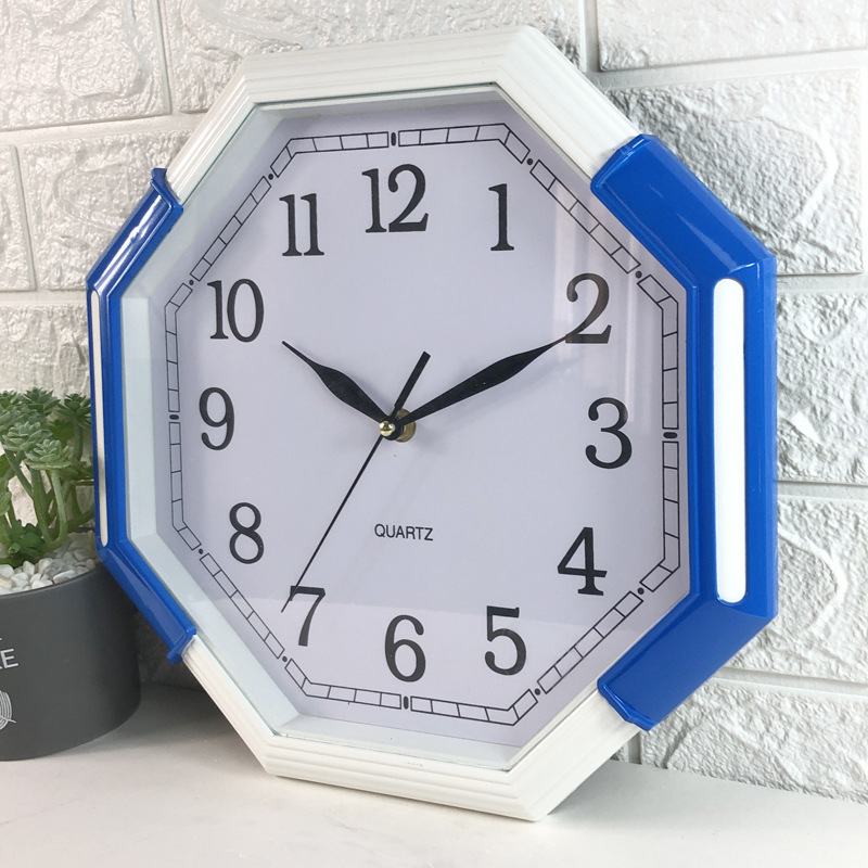 Factory Custom Logo 12 Inch Battery Operated Plastic Silent Quartz Clock Modern Octagonal Wall Clock