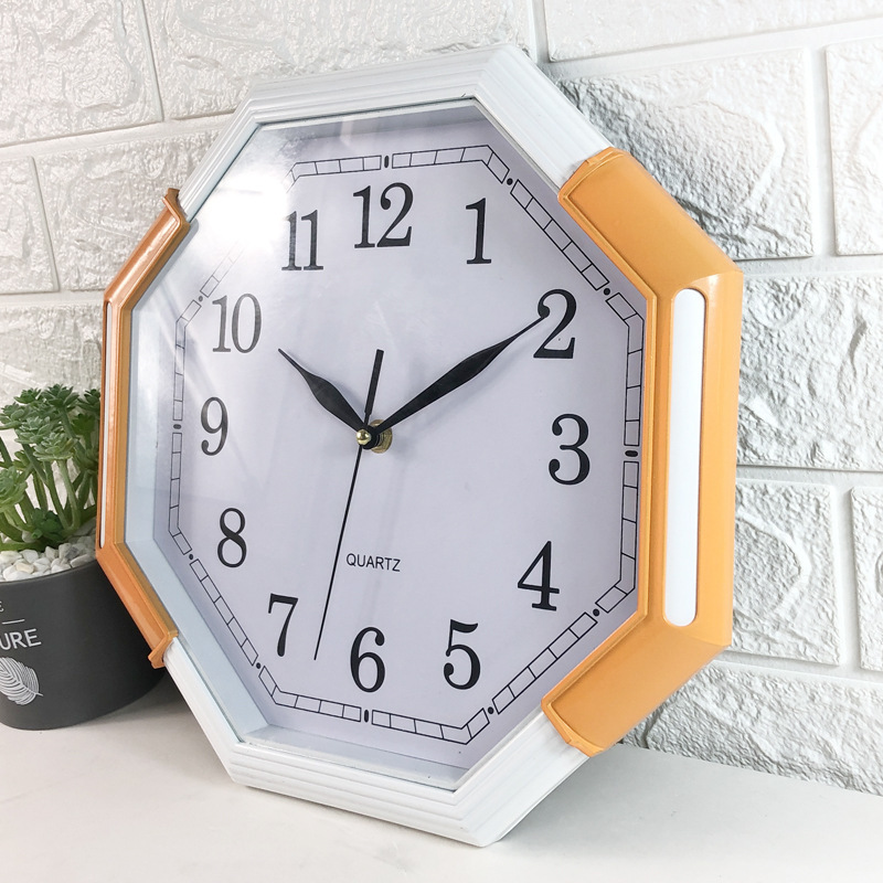 Factory Custom Logo 12 Inch Battery Operated Plastic Silent Quartz Clock Modern Octagonal Wall Clock