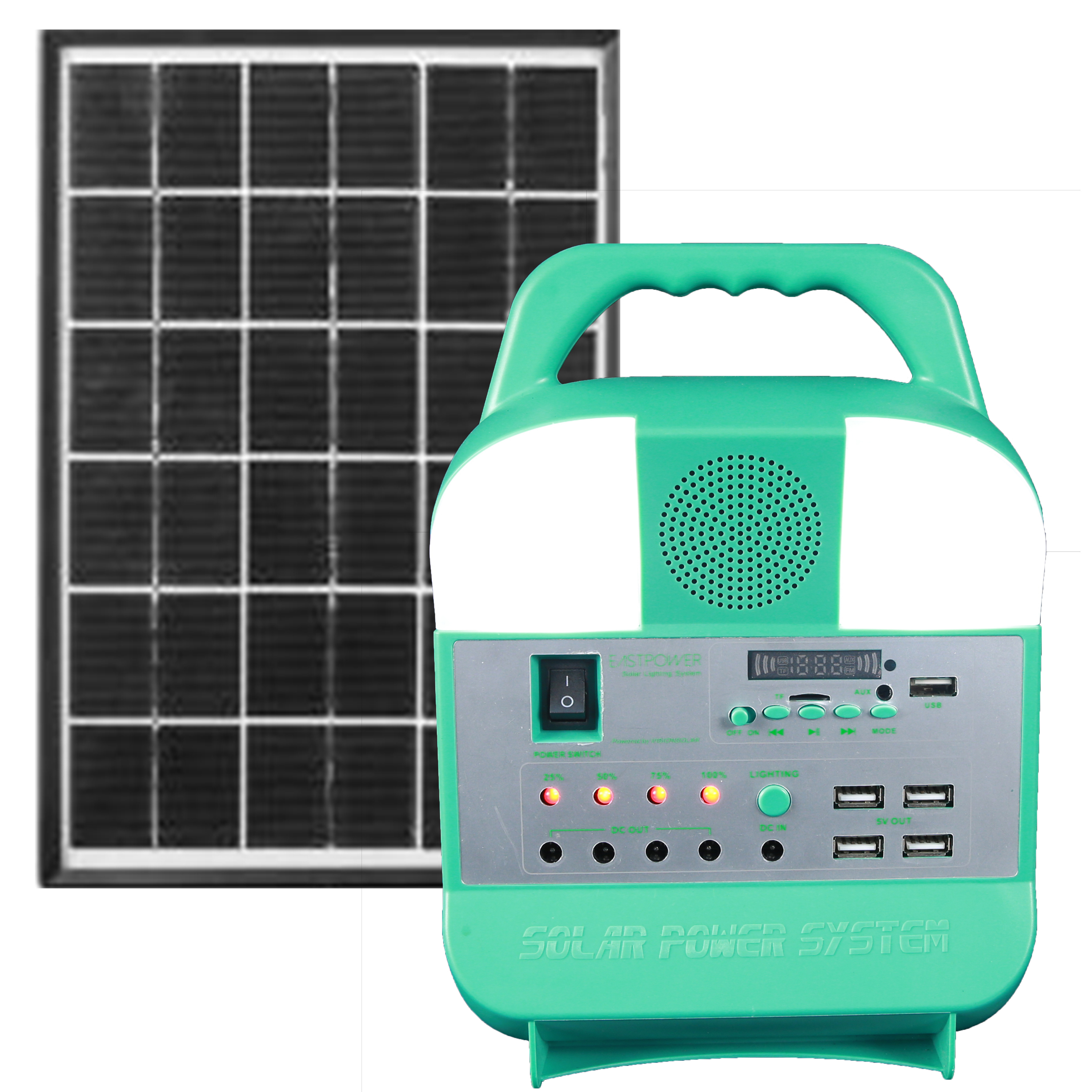 10W Solar Panel FM/MP3/Supporting Fan Solar Home Lighting System/Kit/Light for Electricity-Lack Areas