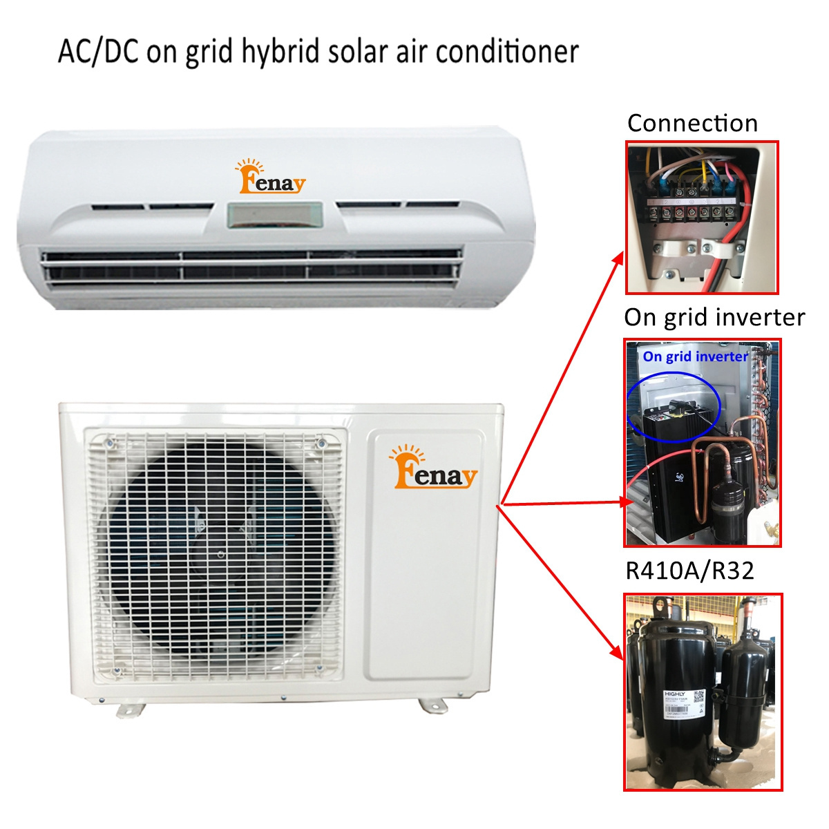 12000BTU Hybrid Acdc Solar Panel Air Conditioner Energy Air Conditioning Conditioner for Home