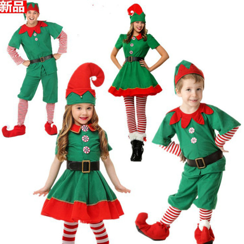 Christmas Elf Costume Family Costume Cosplay Halloween Elf Men and Women Green Christmas Costumes