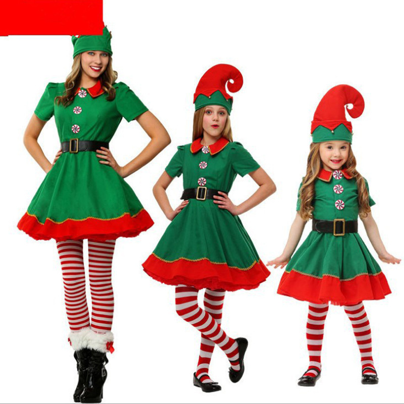 Christmas Elf Costume Family Costume Cosplay Halloween Elf Men and Women Green Christmas Costumes