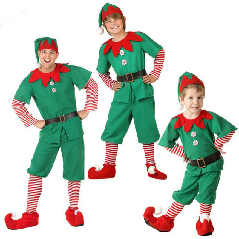 Christmas Elf Costume Family Costume Cosplay Halloween Elf Men and Women Green Christmas Costumes