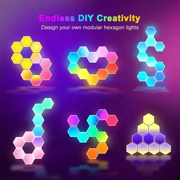 Gaming Light Voice Control APP Remote Control Wall Cellular Bedroom Wall Lamp RGB Hexagon Light Smart Quantum Light