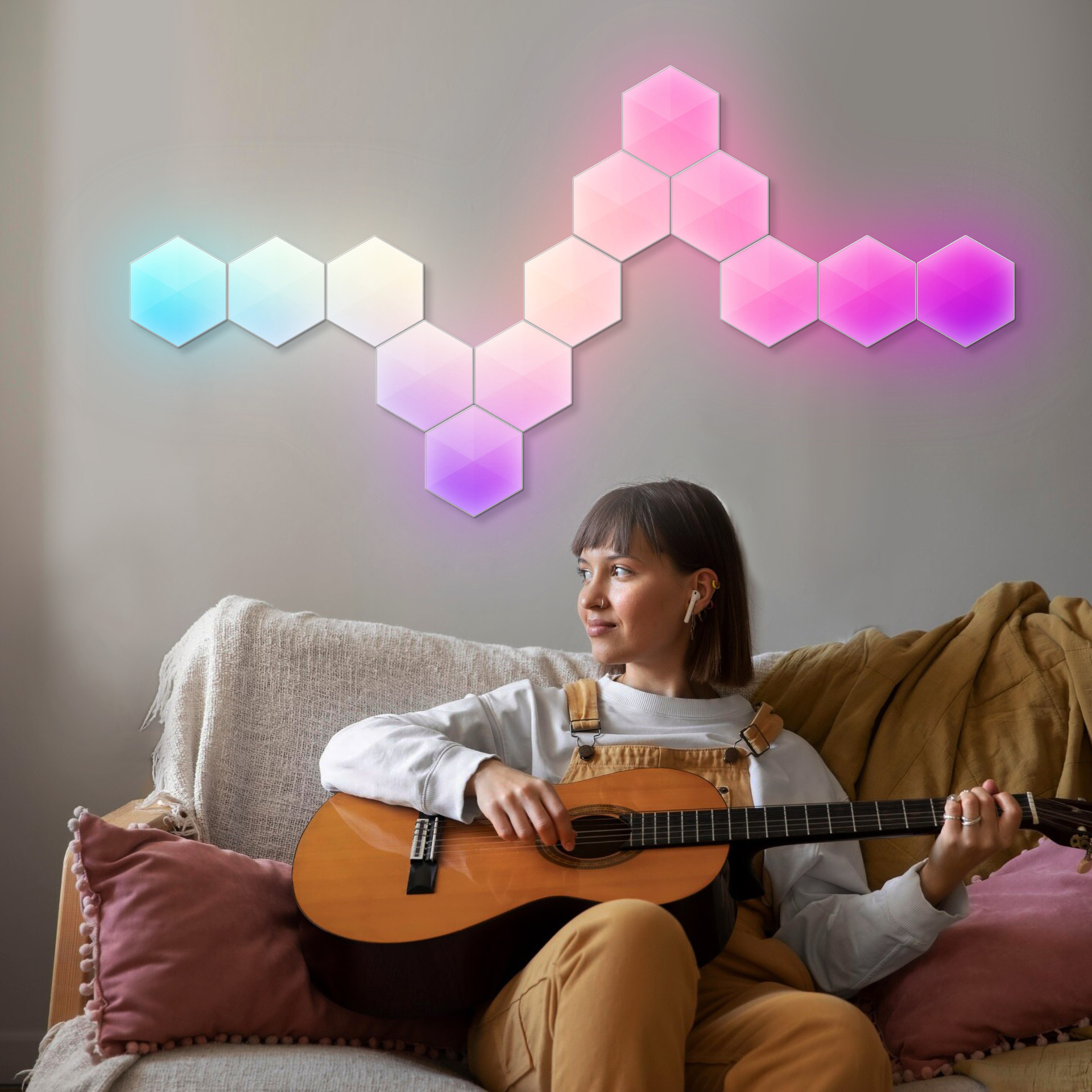 Smart WIFI DIY 10Pack RGBIC Dream Color Wall Lights Indoor Modern Home Honeycomb Geometric Panels Hexagonal LED Light Wall Lamp