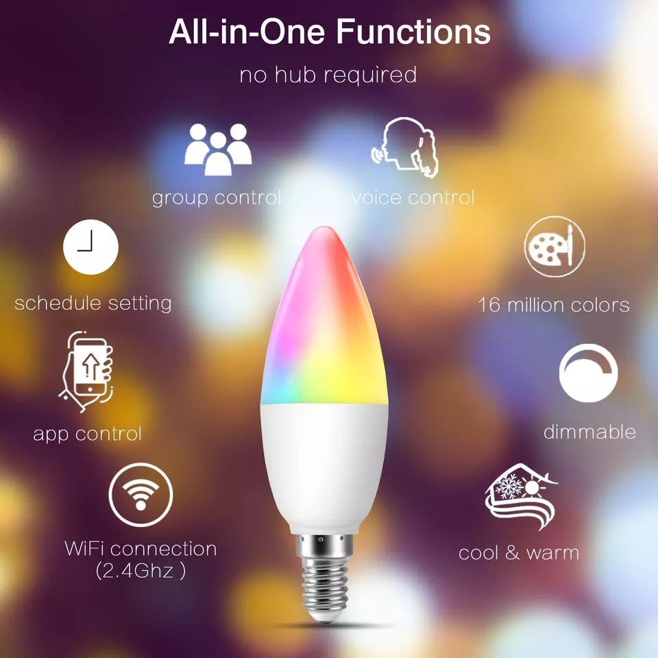 Smart LED Bulbs 6W LED Candelabra Light Bulbs  LED Smart Color Changing  Bulb Control with Works with Alexa Google Assistant