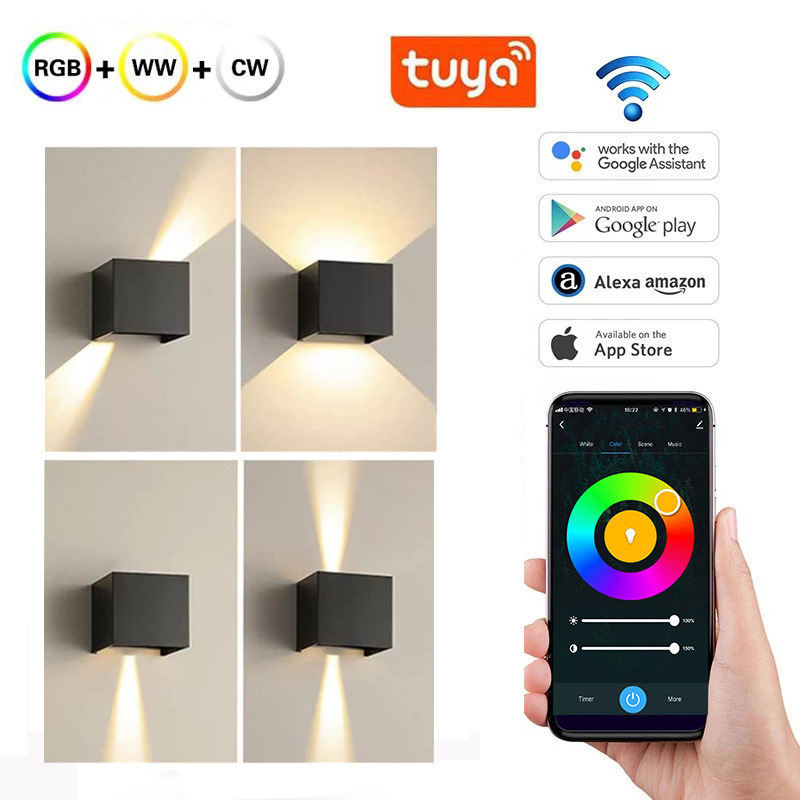 smart life tuya wifi app control wall bracket lights indoor modern home wall lamp waterproof ip65 corridor light up and down