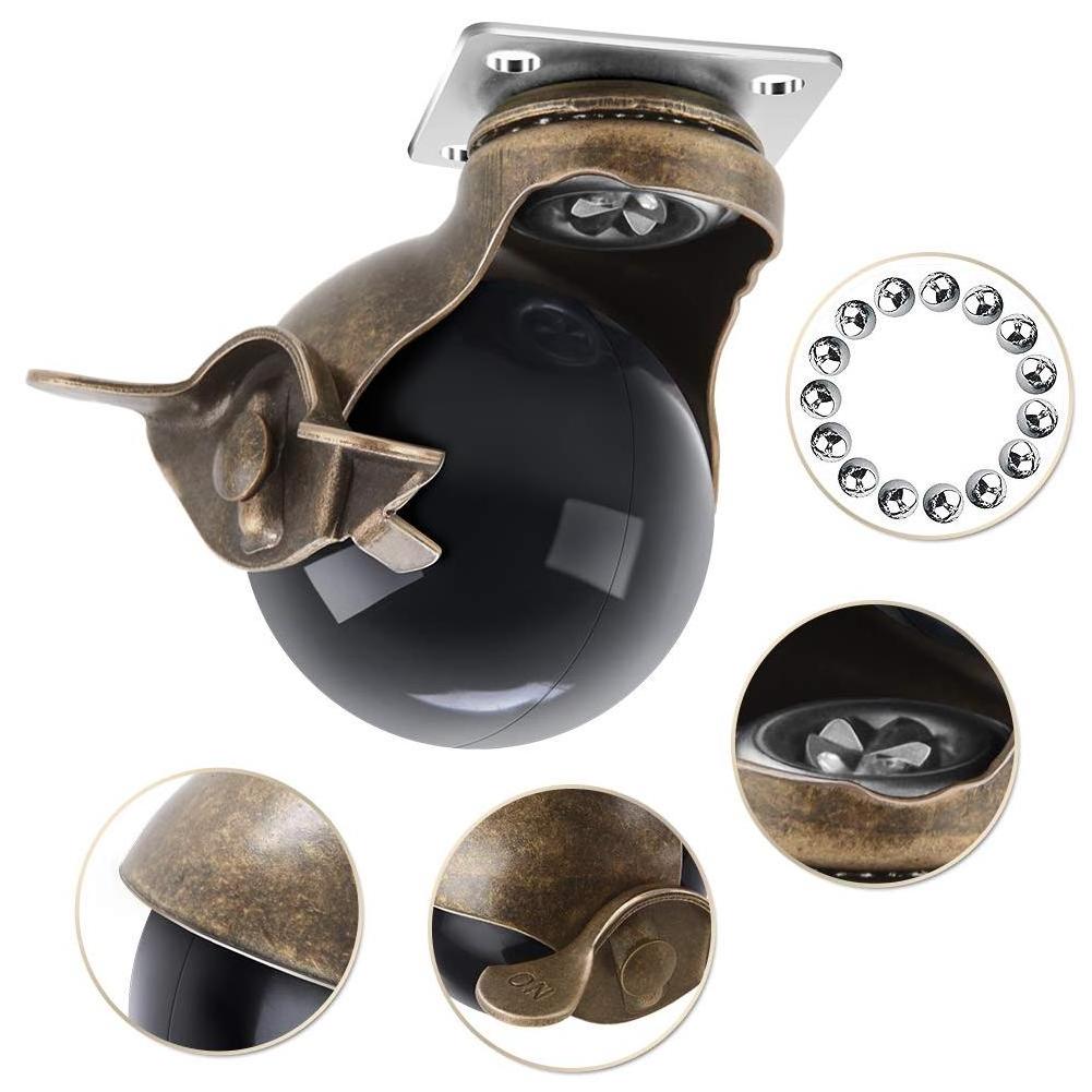 Custom brass antique furniture chair sofa swivel black rubber ball casters wheels for carpet with lock