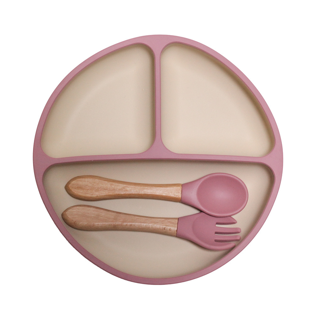 Top Selling bebe  Baby Suction Plate Dishwasher and Unbreakable Silicone Microwave Safe Divided  Plate with fork and spoon