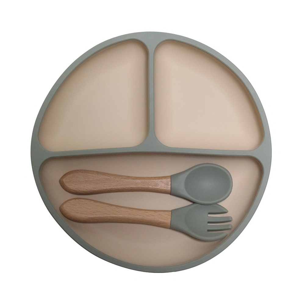 Top Selling bebe  Baby Suction Plate Dishwasher and Unbreakable Silicone Microwave Safe Divided  Plate with fork and spoon