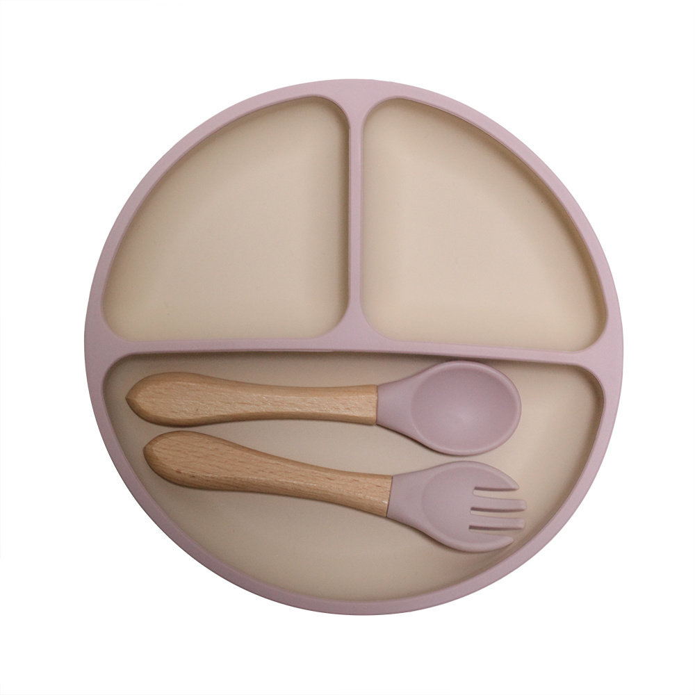 Top Selling bebe  Baby Suction Plate Dishwasher and Unbreakable Silicone Microwave Safe Divided  Plate with fork and spoon