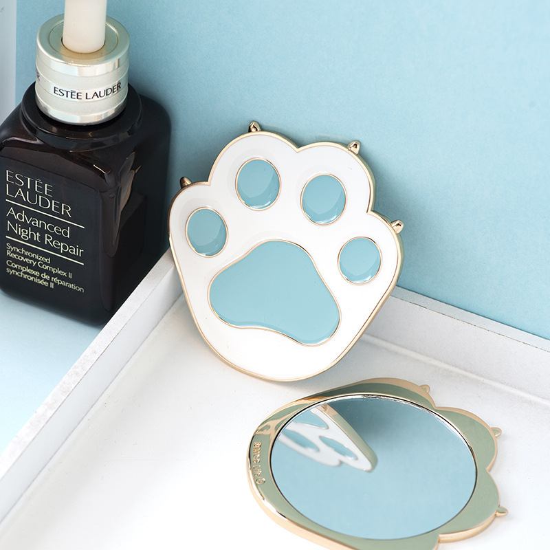 Promotional Gift Cute Animal Metal Mirror Custom Portable Folding Cat Paw Cosmetic Pocket Mirror