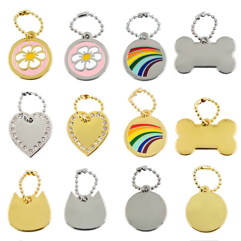 Custom Sublimation Metal Bling Heart Shape Pet Name ID Qr Code Dog Tag Necklace Engraving Zinc Alloy