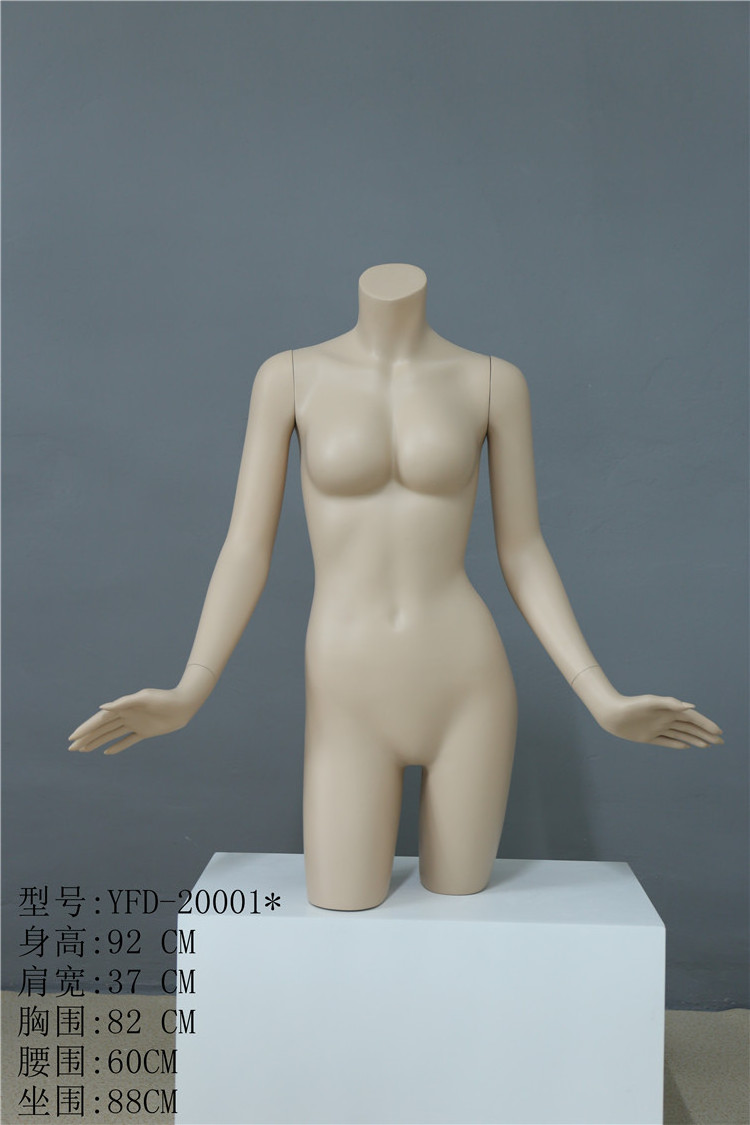 Show the female body, the upper body of the model, the curvy upper body of the clothing display