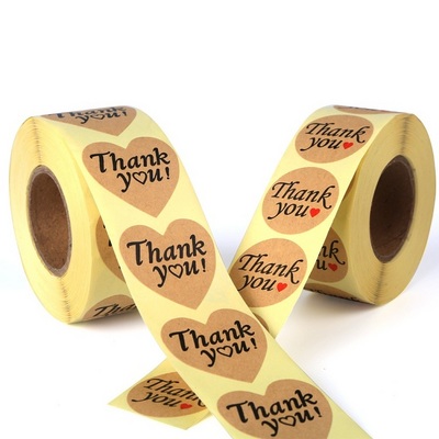 Custom Love Heart Shape Thank You Sticker Seal, Kraft Paper Roll Label Thank You Sticker for Envelope