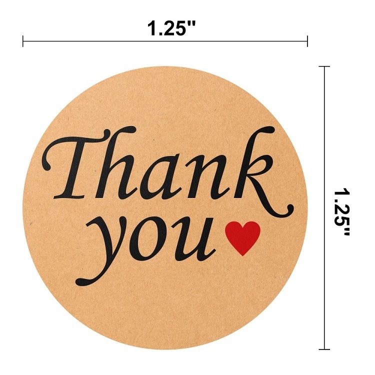 Custom Love Heart Shape Thank You Sticker Seal, Kraft Paper Roll Label Thank You Sticker for Envelope