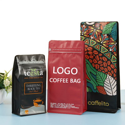 custom printed aluminum foil food drip filter stand up packaging flat bottom zipper bean tea coffee bag with valve and zipper