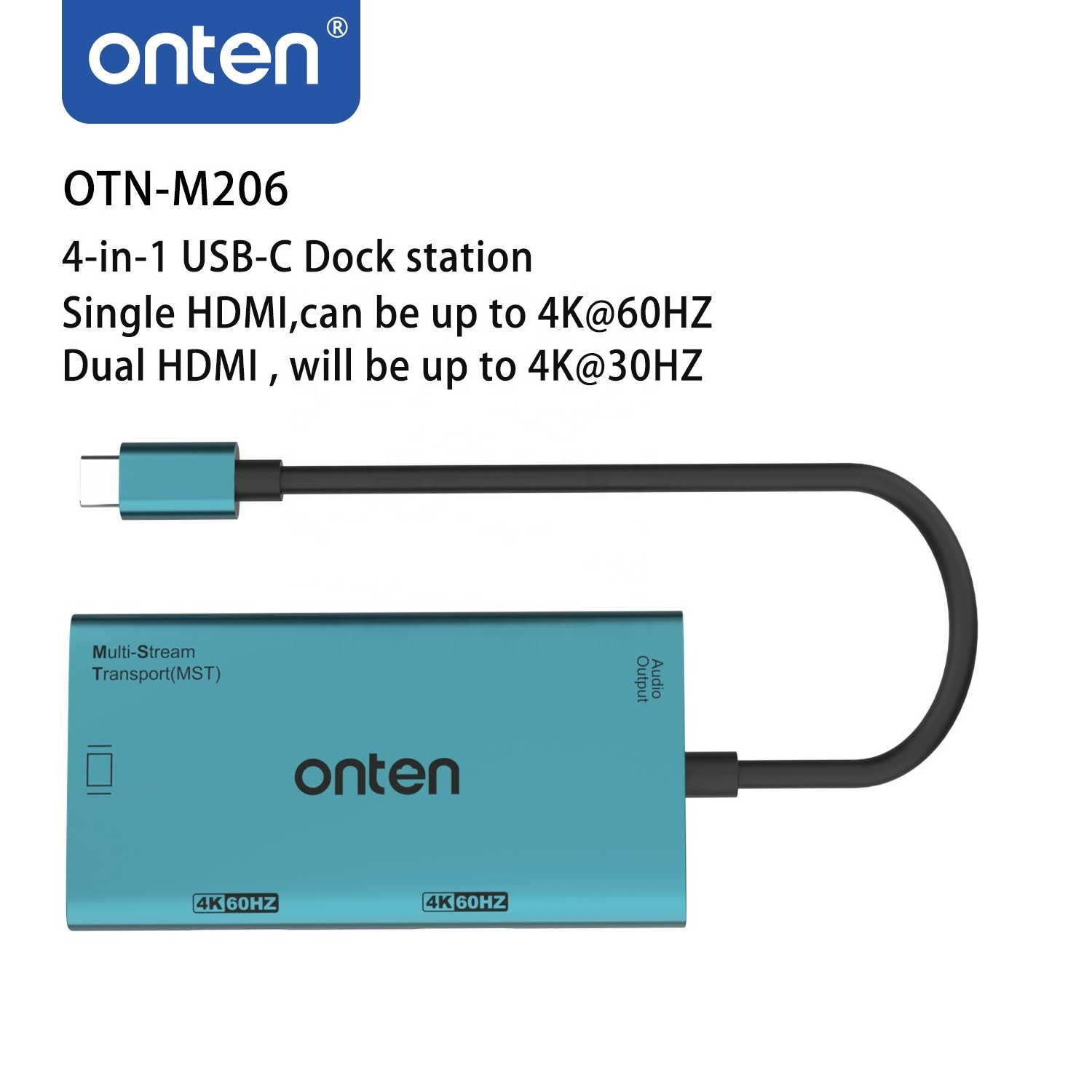 Onten Wholesale Factory Price 4 in 1 USB-C Multi-Function Display Docking Station Video Port Extender Extending Screens OTN-M206