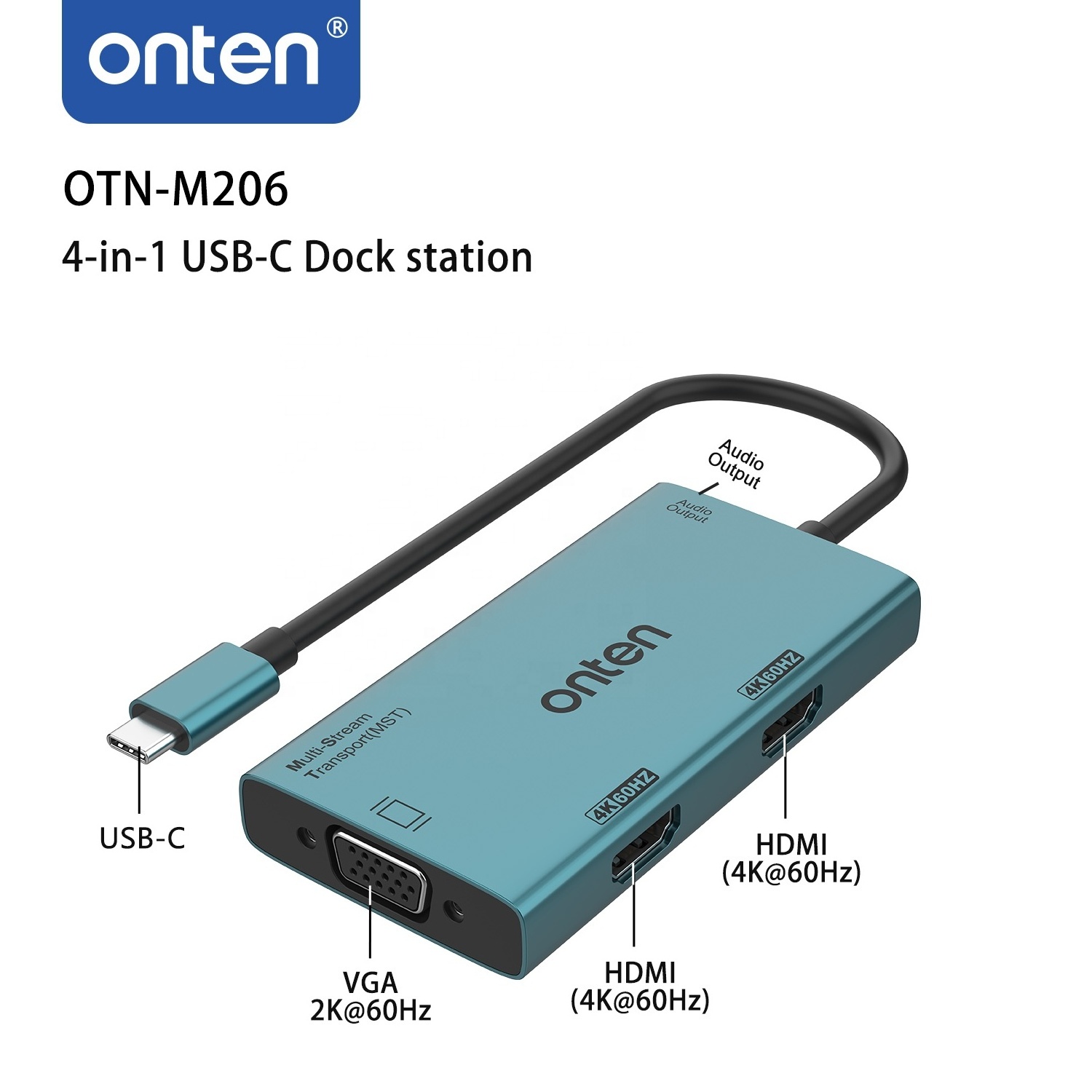 Onten Wholesale Factory Price 4 in 1 USB-C Multi-Function Display Docking Station Video Port Extender Extending Screens OTN-M206