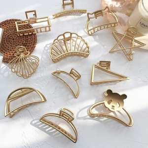 YT Middle Size Gold Plated Fashion Ponytail Hair Accessories Claw Clamp For Women Thick Hair Metal Hair Claws for women