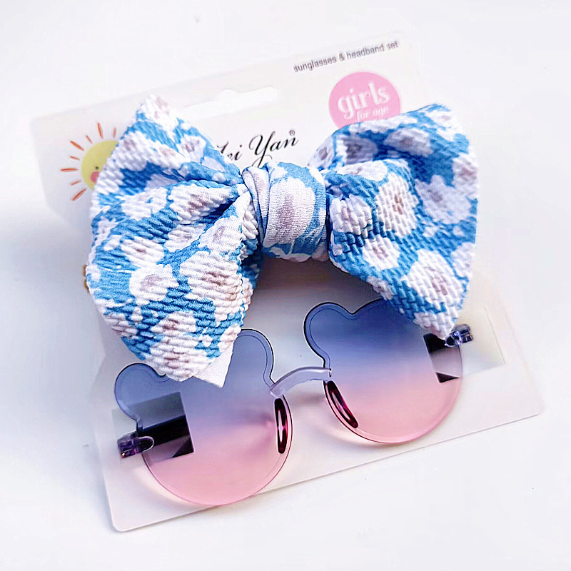 2pcs/set Sweet Gift Hair Accessories Set Kids Baby Girls Anti-UV Cartoon Flower sunglass And Bow Knot Hairband Baby Headband