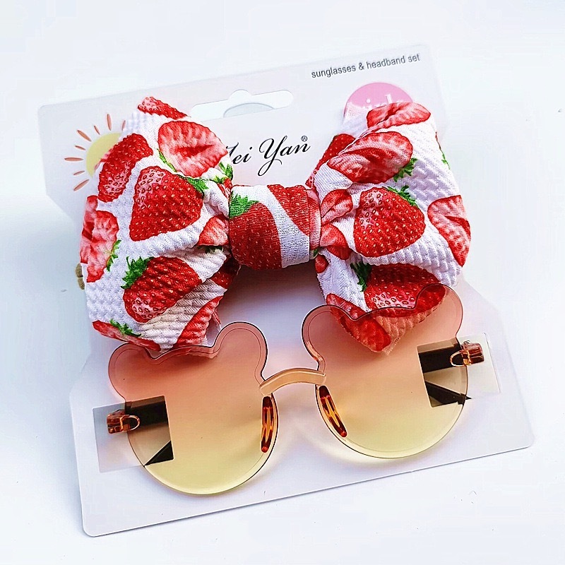 2pcs/set Sweet Gift Hair Accessories Set Kids Baby Girls Anti-UV Cartoon Flower sunglass And Bow Knot Hairband Baby Headband