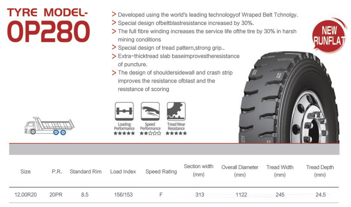 Truck and bus  tyre ( TBR TIRE) 150% overloading mining pattern 13R22.5-18 PR   opals. Naaats brand 3 years warranty