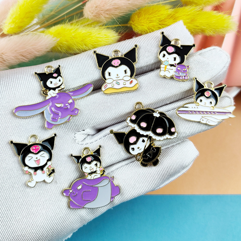 New Cartoon Cute Devil Umbrella Kuromi Cat Cute Enamel Anime Charms Pendant girls for Jewelry Earring Necklace Making