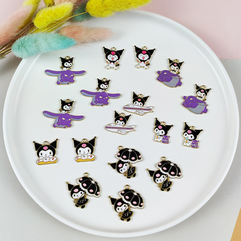 New Cartoon Cute Devil Umbrella Kuromi Cat Cute Enamel Anime Charms Pendant girls for Jewelry Earring Necklace Making