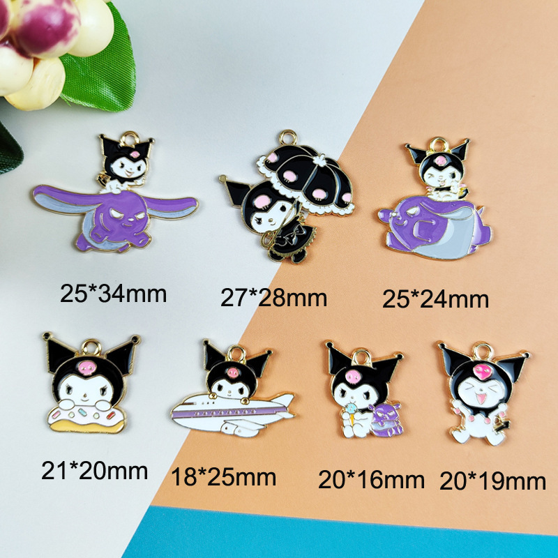 New Cartoon Cute Devil Umbrella Kuromi Cat Cute Enamel Anime Charms Pendant girls for Jewelry Earring Necklace Making