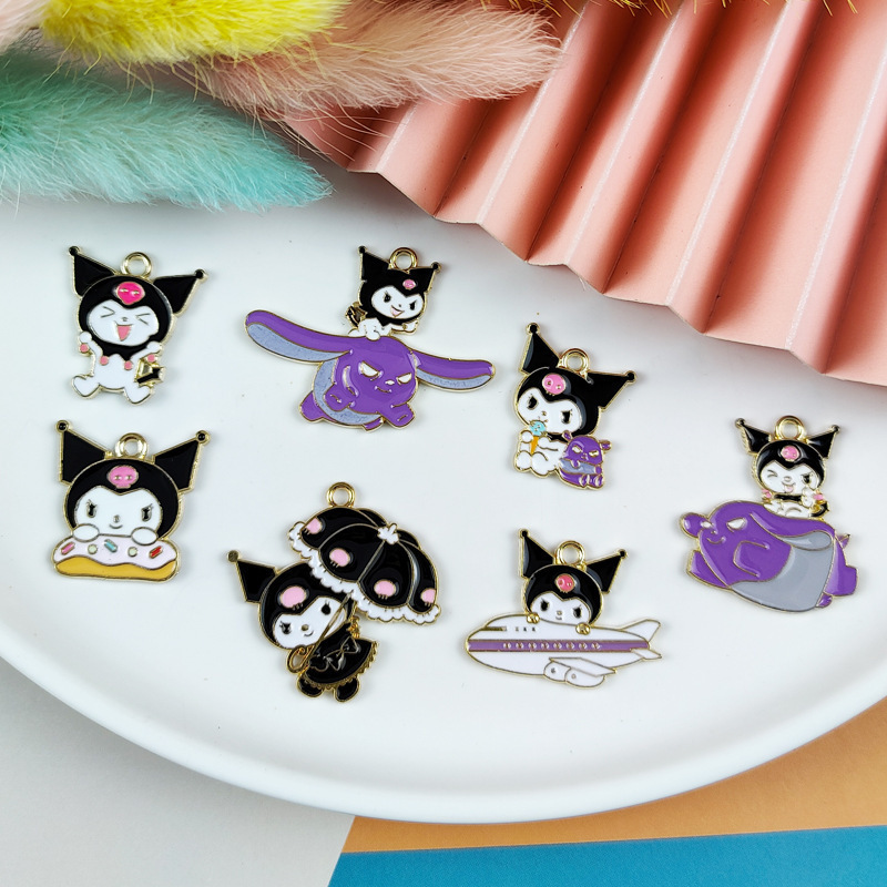 New Cartoon Cute Devil Umbrella Kuromi Cat Cute Enamel Anime Charms Pendant girls for Jewelry Earring Necklace Making