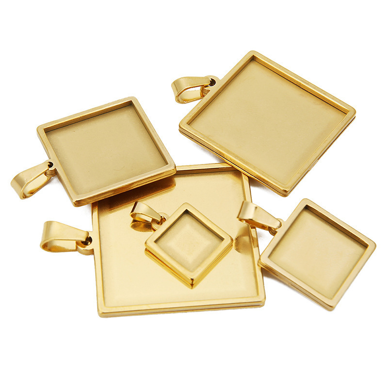 Fashion Stainless Steel Jewellery 18k Gold Plated Blank Tray Bezel Pendants Charms for Making Jewelry Necklace