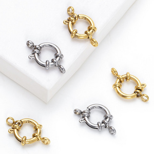 Stainless Steel 18k Gold Plated Round Claw Spring Ring Jewelry Lock Sailor Clasp for Necklace Making DIY Finding