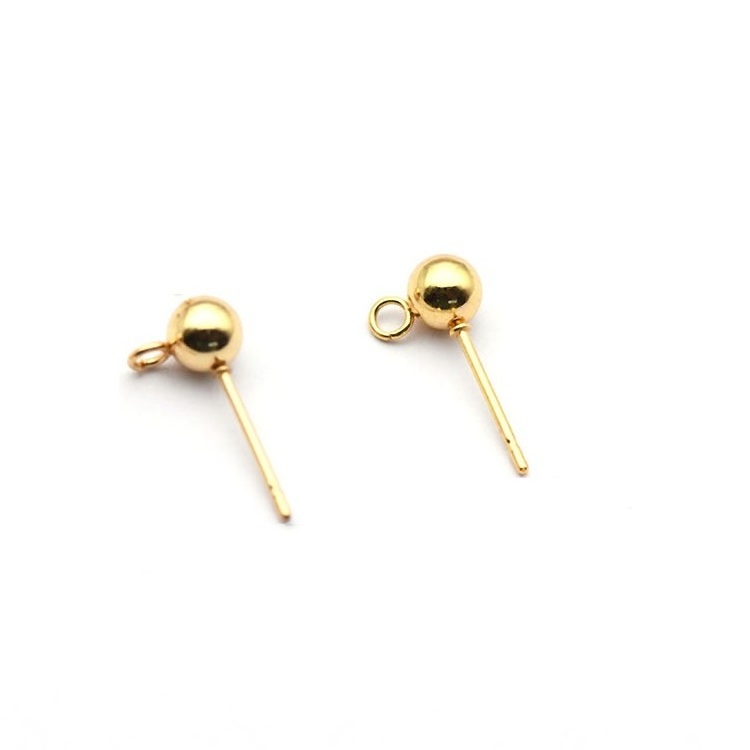 Stainless Steel 18k Gold Plated Waterproof Diy Findings Earring Stud Posts Ball With Loop Jewelry Making Supplies