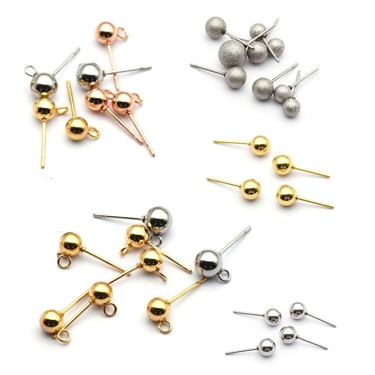 Stainless Steel 18k Gold Plated Waterproof Diy Findings Earring Stud Posts Ball With Loop Jewelry Making Supplies