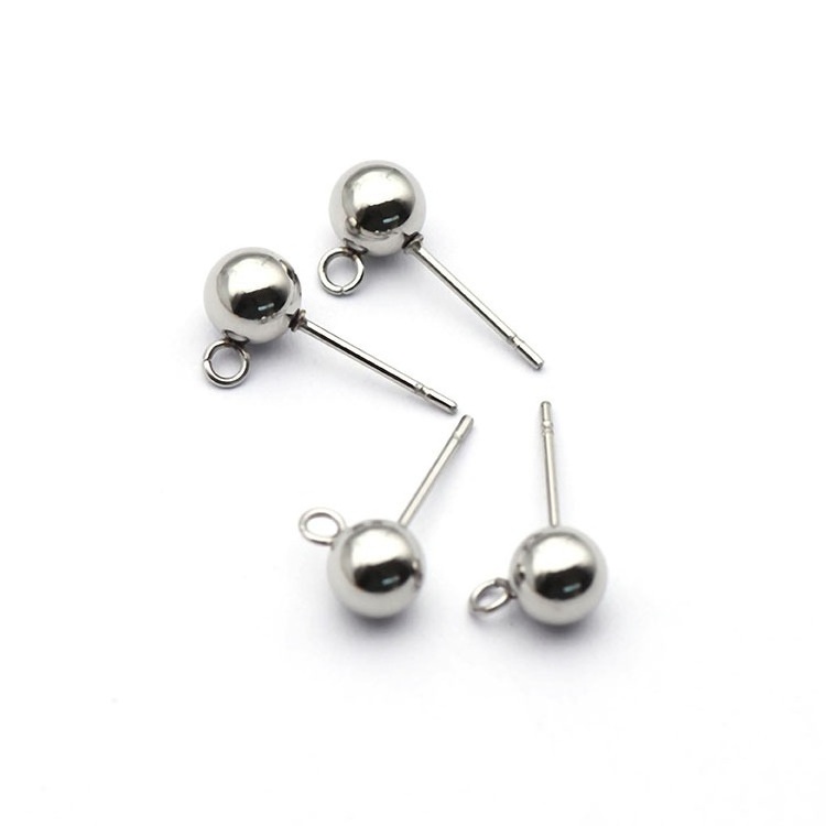 Stainless Steel 18k Gold Plated Waterproof Diy Findings Earring Stud Posts Ball With Loop Jewelry Making Supplies