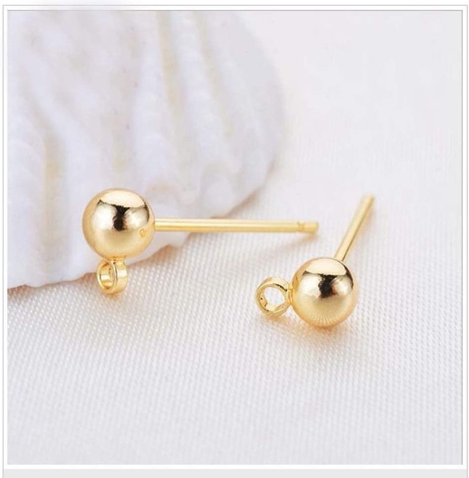 Stainless Steel 18k Gold Plated Waterproof Diy Findings Earring Stud Posts Ball With Loop Jewelry Making Supplies